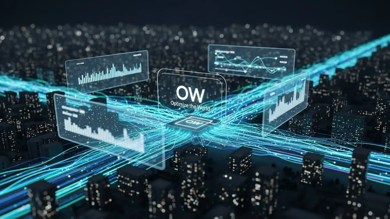 Urban mobility optimization platform dashboard showing network performance metrics, decision intelligence visualization, and smart city system analytics