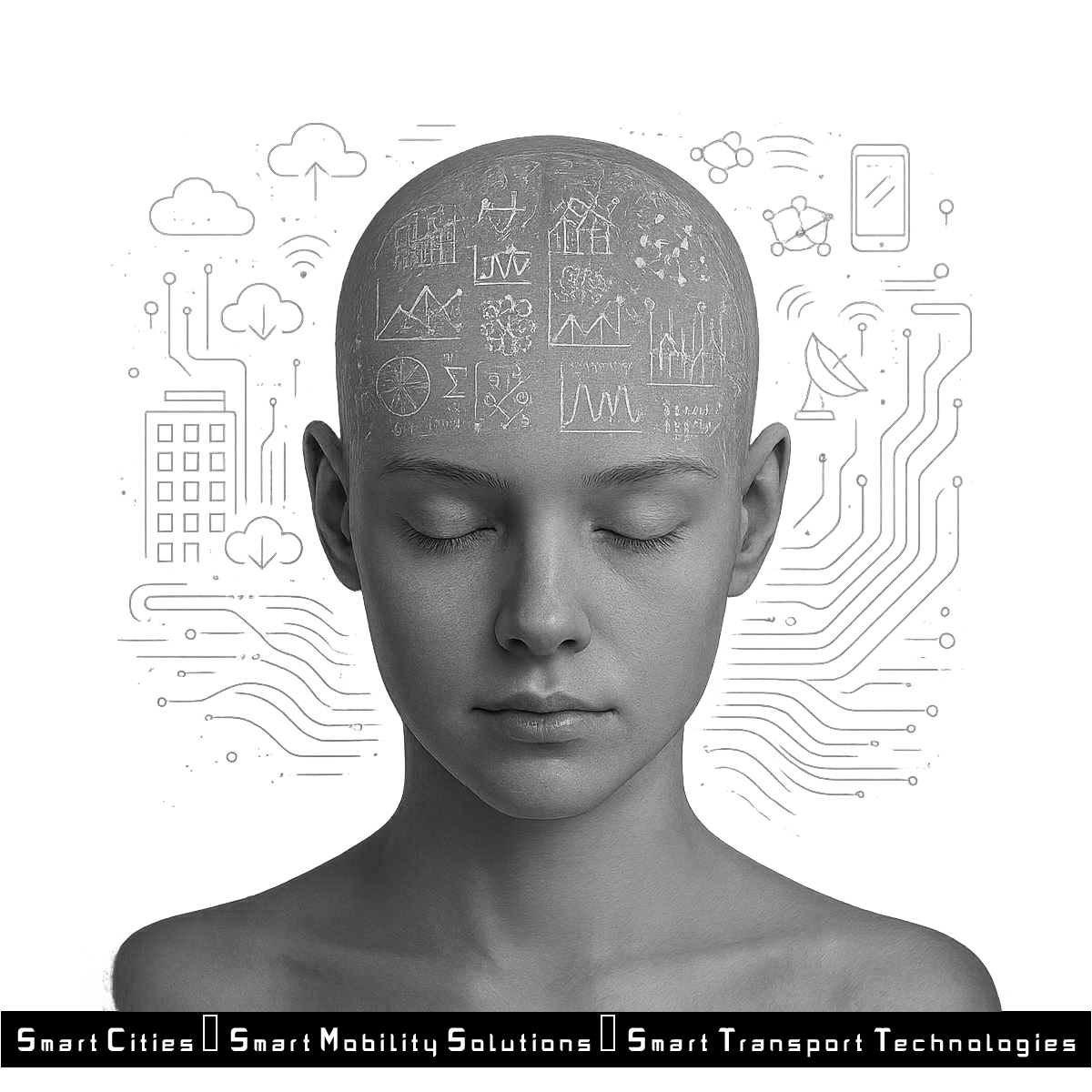 3D rendered human head with neural network pattern overlay representing AI and medical data analysis